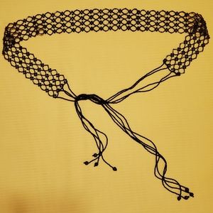 Vintage Beaded Macrame Lattice Tie Belt